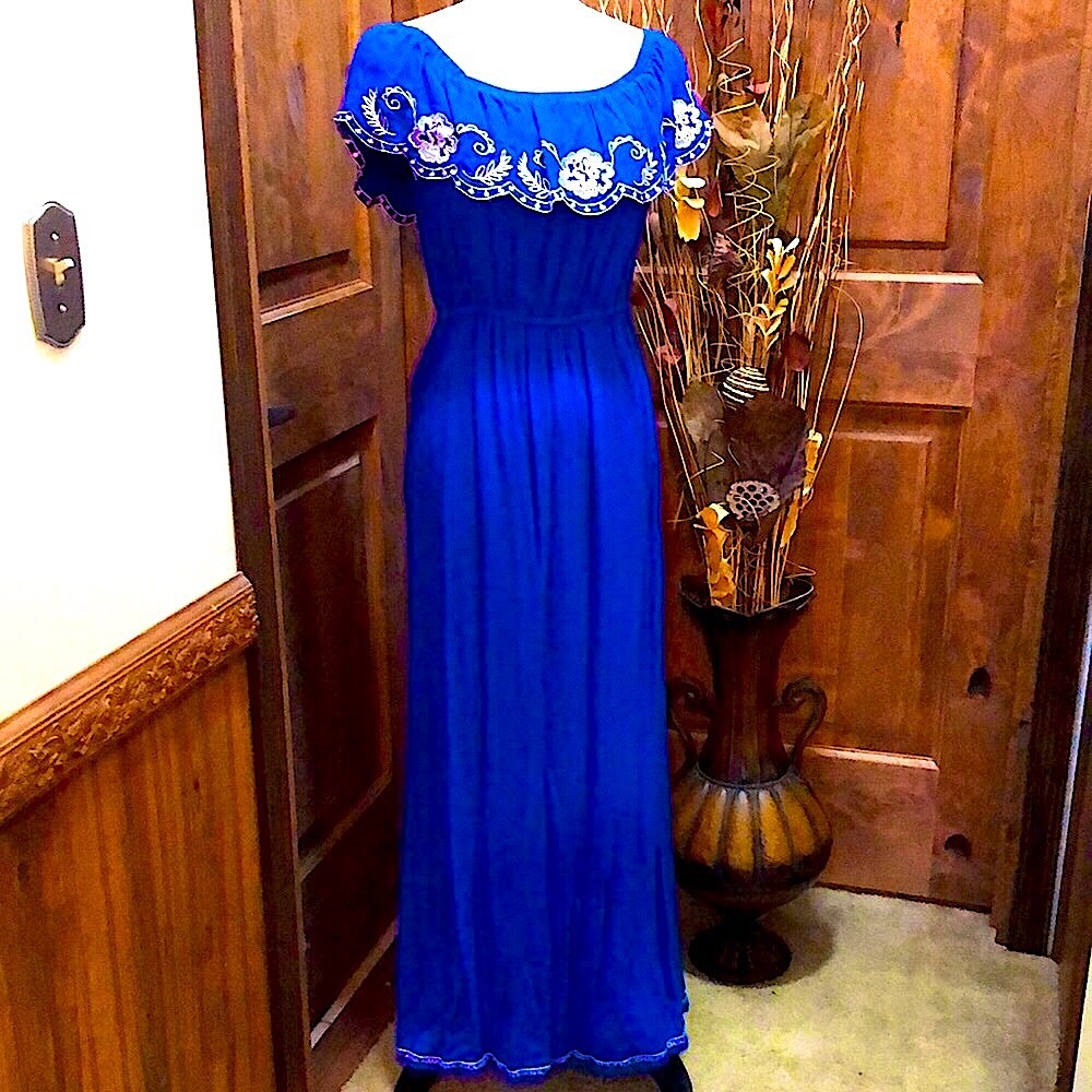 Flying Tomato Electric Royal Blue Embroidered Maxi